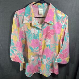 NWOT blair women top large tropical beachy vacation coastal floral pastel easter